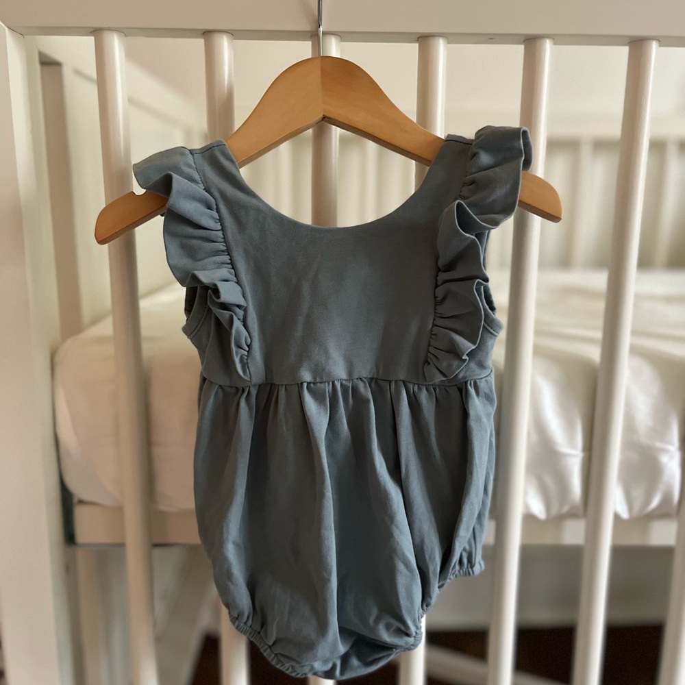 Ollie Jay Ruffled Baby Romper in Blue